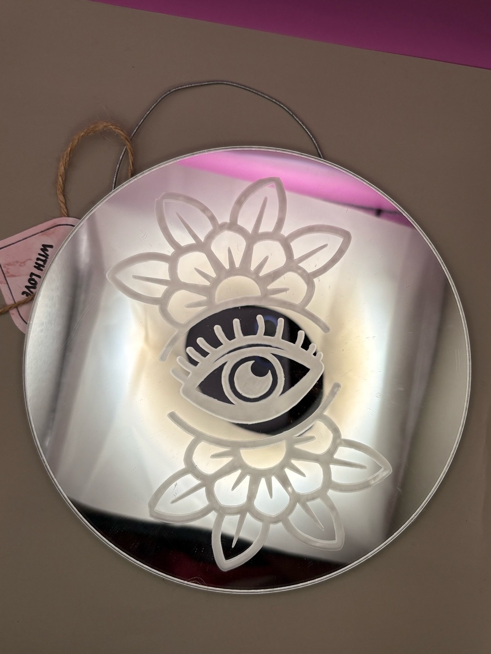 Hand Crafted Floral Eye Round Wall Mirror - Silver